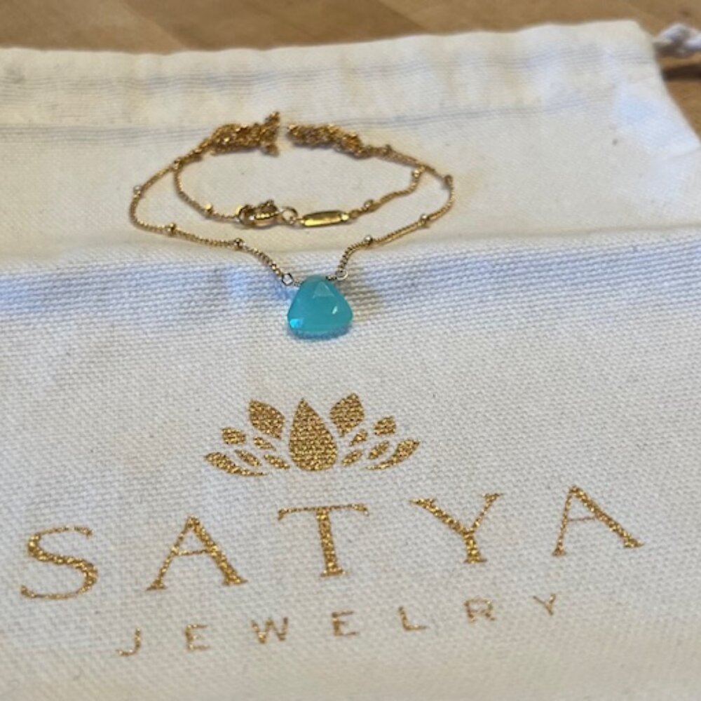 Satya Aqua Chalcedony Gold Necklace – new with tags. - Picture 3 of 4